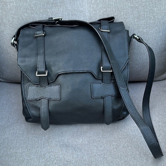 KOOBA Jane Black Pebbled Leather Crossbody Satchel - Picture 1 of 16